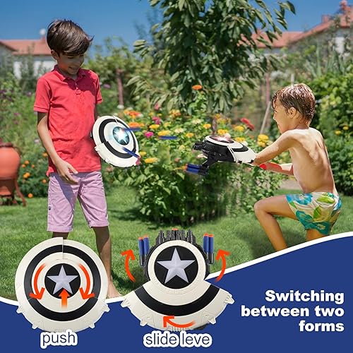 Miniatura 7 de Escudo de dardos de juguete para armas de fuego, juguetes para superhéroes de 6, 7, 8, 9 años, juguete de rol para niños con luces, con 30 dardos