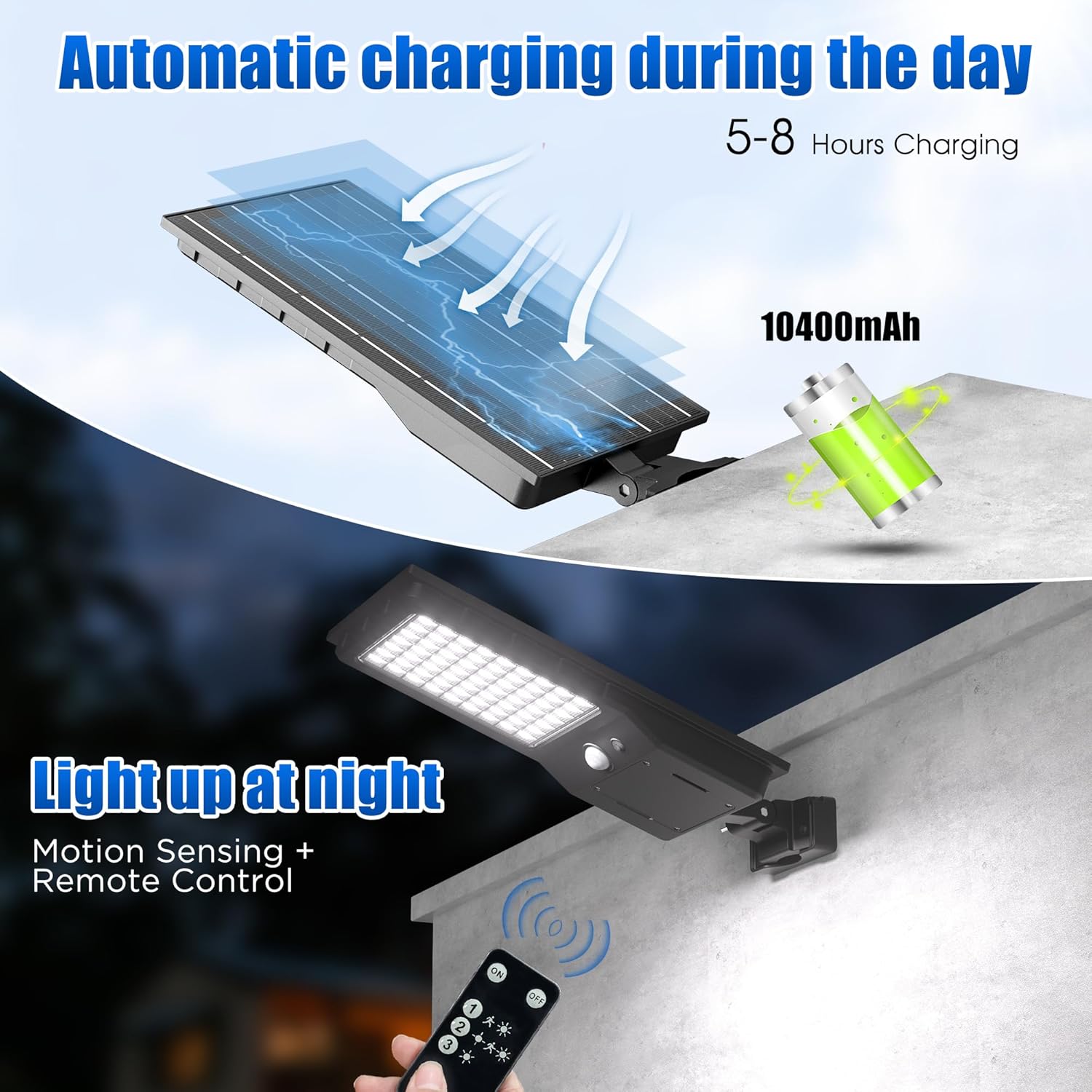 Outdoor Solar Wall LED Street Lights, 6500K Solar Outside Dusk to Dawn, IP65 Waterproof Lights Solar Powered with Motion Sensor and Remote Control for Wall Porch Barn Patio Garage L-1Pack