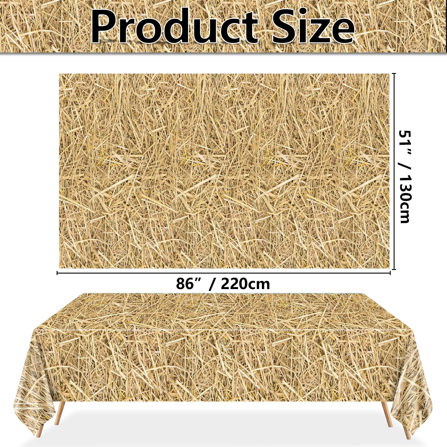 PTECDROTS 8 Pcs Straw Tablecloth Straw Table Cover Waterproof Farm Table Cloth Hay Stacks for Farm Party Decorations Cowboy Western Theme Party Supplies, 51 x 86 inch