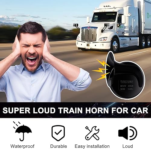 Miniatura 7 de Torzone - Bocina de tren súper fuerte para automóvil, 2 bocinas de caracol de doble tono, tono alto y bajo, cuerno de caracol eléctrico,