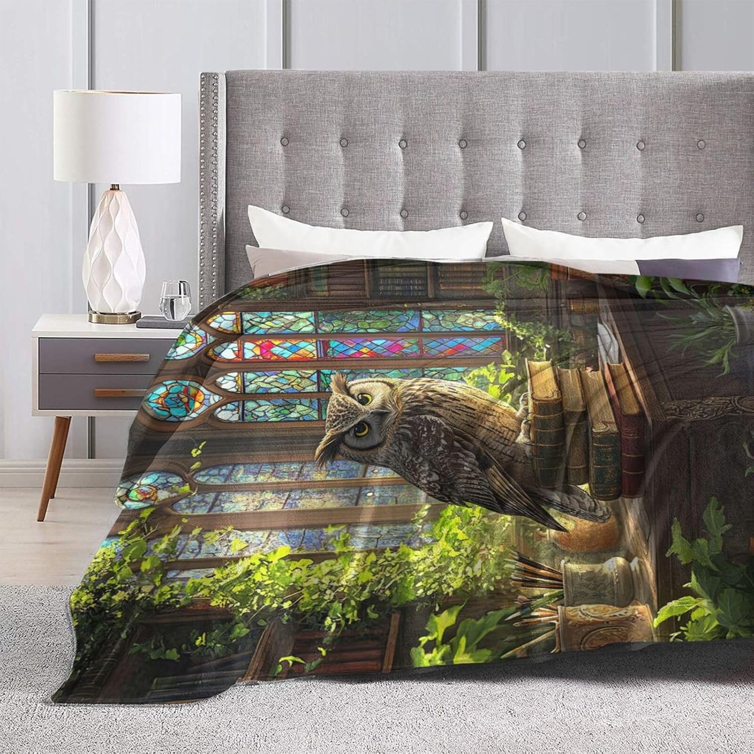 Owl Fleece Blanket Vintage Book Throw Blankets for Girls Boys Super Soft Warm Flannel Animal Throws Gifts for Men Women Cozy Fuzzy Plush Stuffed Couch Bed Bedding Decor 50"X40" - Image 5