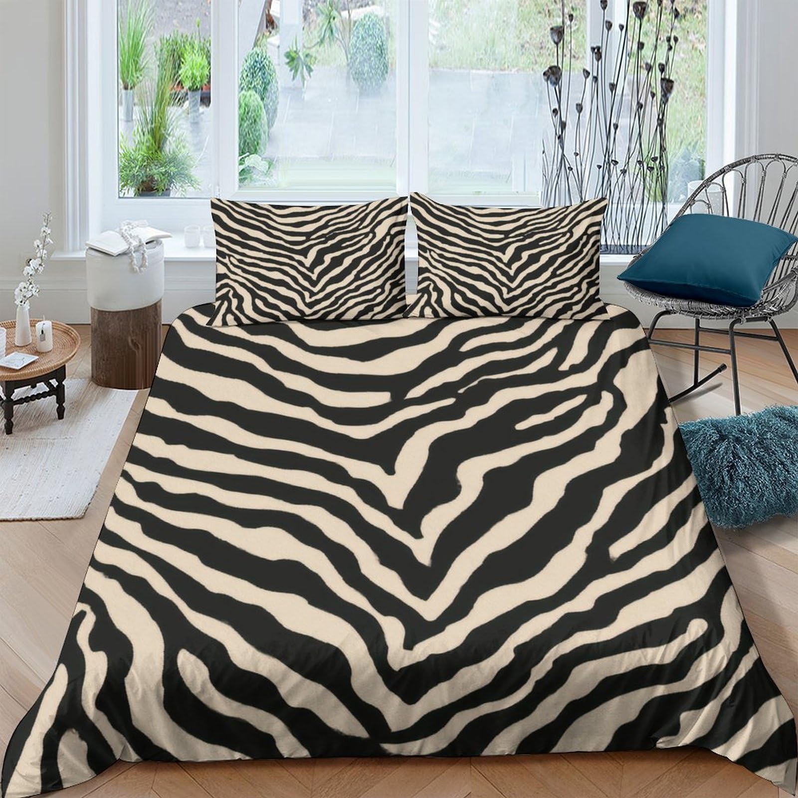 GPLZQXKJNH 3D Printed Zebra Stripes Duvet Cover Microfiber Bedding Set with 2 Pillowcases, Animal Print for Bedroom Decor, Single（135x200cm）
