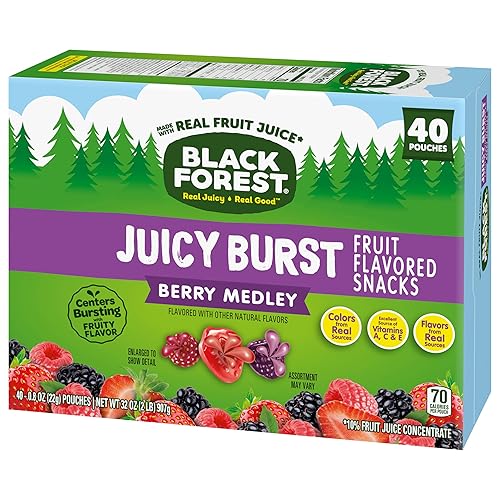 Miniatura 61 de Black Forest Juicy Burst - aperitivos frutales - 40 paquetes, frutas mixtas, hechas con jugo de fruta natural, sabor natural, libre de grasa y sin