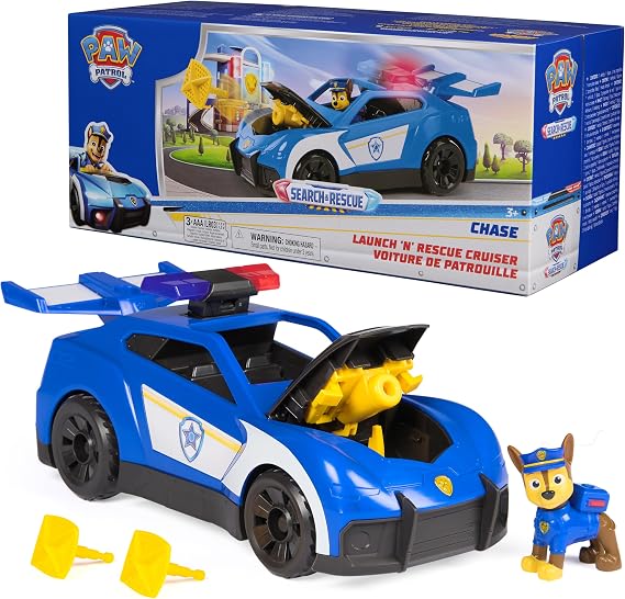 Paw Patrol Search & Rescue Chase Launch N Rescue Cruiser Vehicle | 11-Inch Police Toy Cruiser, Built-In Hidden Vehicle Launcher, 2 Water Projectiles, Chase Figure, Kids Toys Ages 3+
