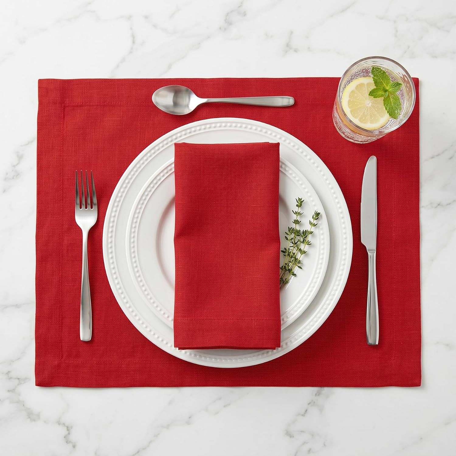 Solino Home Linen Red Placemats Set of 4-100% Pure Linen Placemats 14 x 19 Inch for Memorial Day - Fete