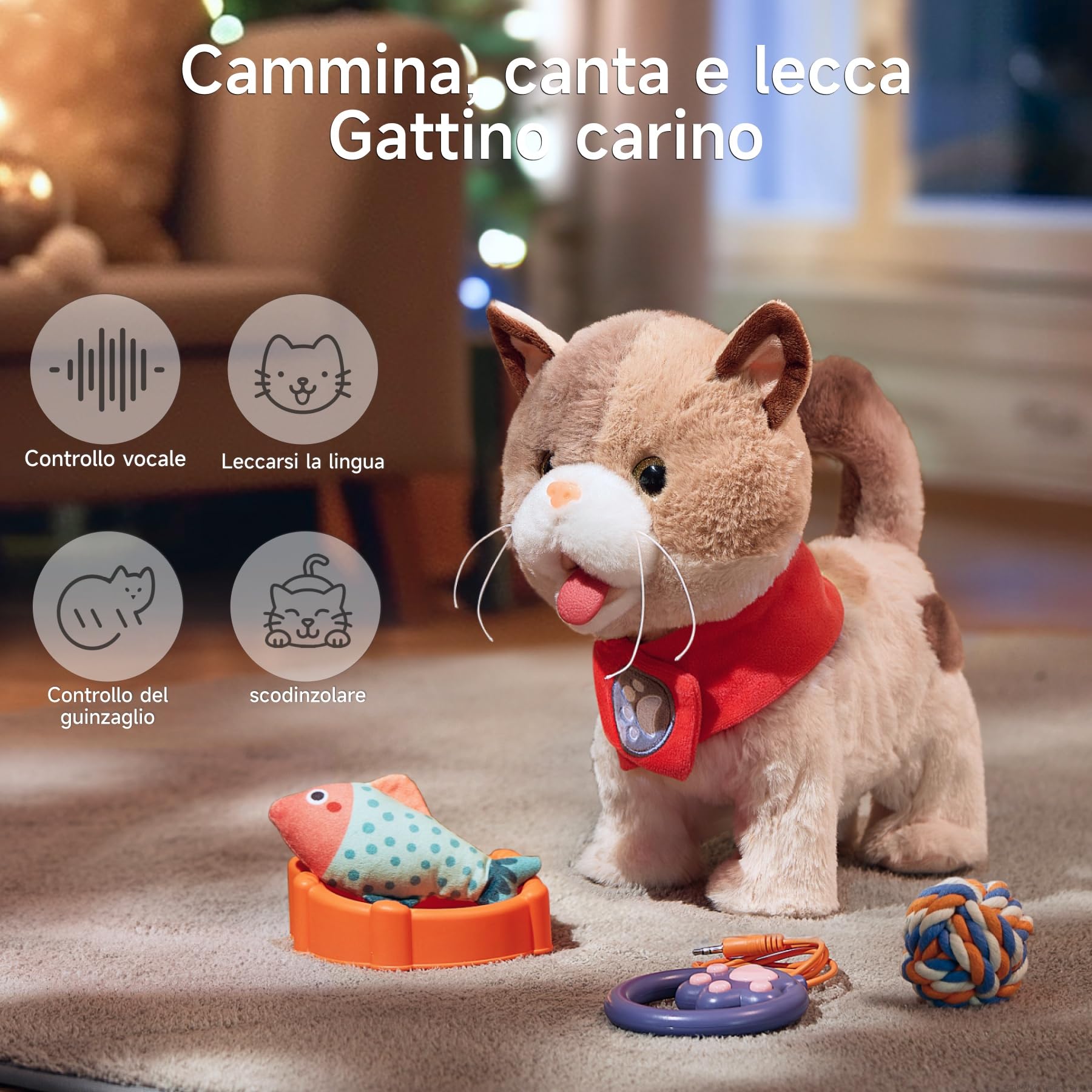 TUMAMA Interattivo Elettronica Peluche Gatto Giocattolo per Bambini,Camminare Realistico Gatto Giocattolo che Cammina,Miagola,Lingua Fuori e Scodinzola, Kitten Pet Giocattolo con Guinzaglio