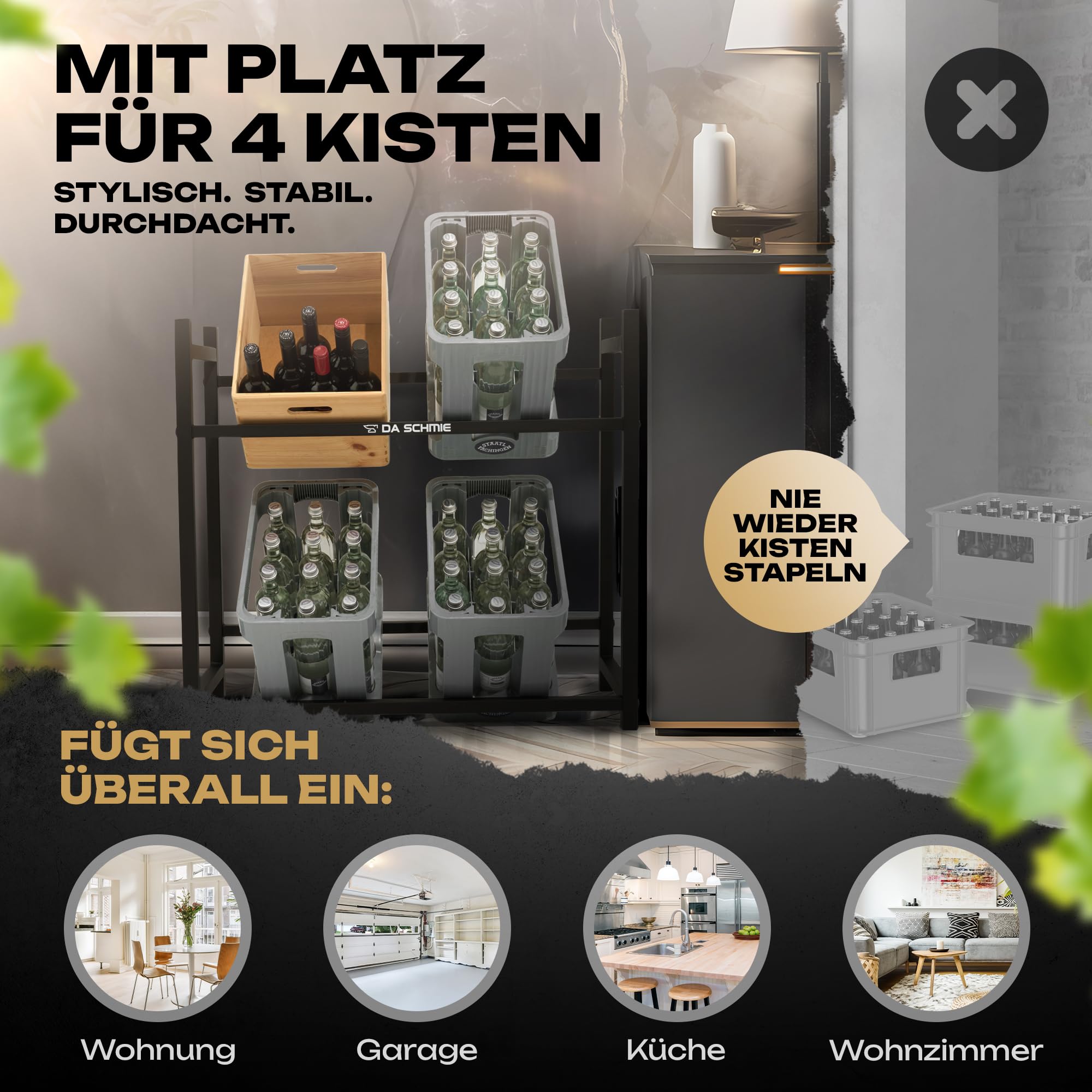 Getränkekistenregal für 4 Kisten stabil und robust Getränkeregal Kistenregal Bierkistenregal Wasserkastenregal Kastenregal Lagerregal Schwarz Metall