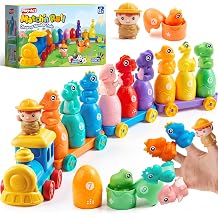 Play-Act Educational Toy for Toddlers 1 2 3 Years Old, Montessori Dinosaur Train Set with Counting, Matching & Sorting, Including 9 Dinosaurs, Stacking Eggs Christmas Birthday Gift for Baby Boys Girls
