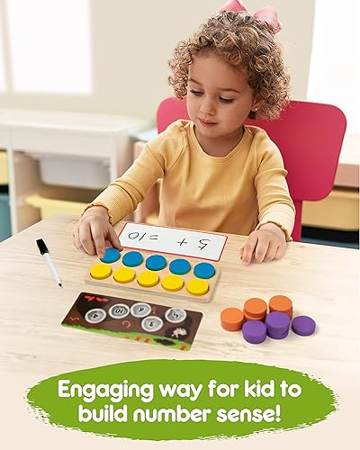 Miniatura 7 de SYNARRY Juego de 10 marcos de madera manipuladores matemáticos para jardín de infantes primaria 1er 2do grado educación en casa, suma y resta juegos