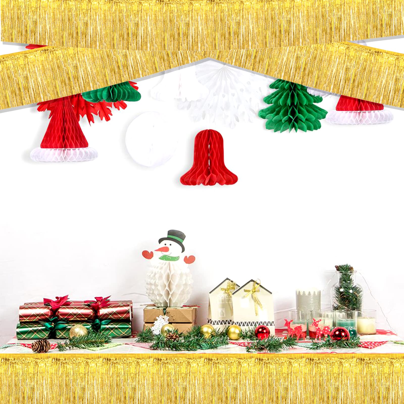 Paquete de 10 guirnaldas de flecos de lámina dorada de 10 pies para colgar en la pared, telón de fondo para flotadores de desfile, despedida de soltera, boda, cumpleaños, Mardi Gras, decoraciones de