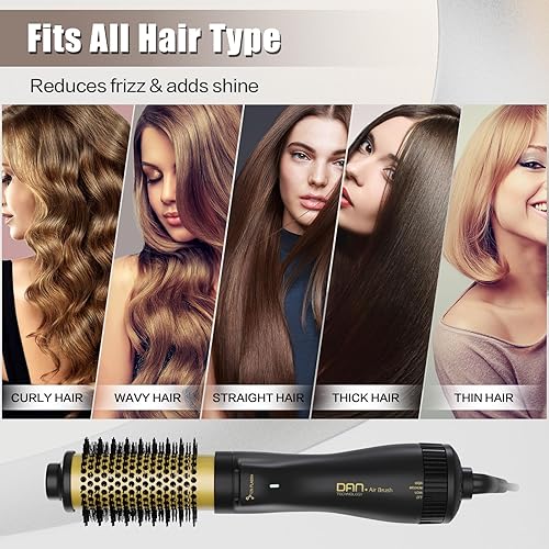 Miniatura 9 de Dan Technology Cepillo de aire caliente, secador de pelo 4 en 1, peine, alisador y rizador, con revestimiento de titanio y tecnología de iones
