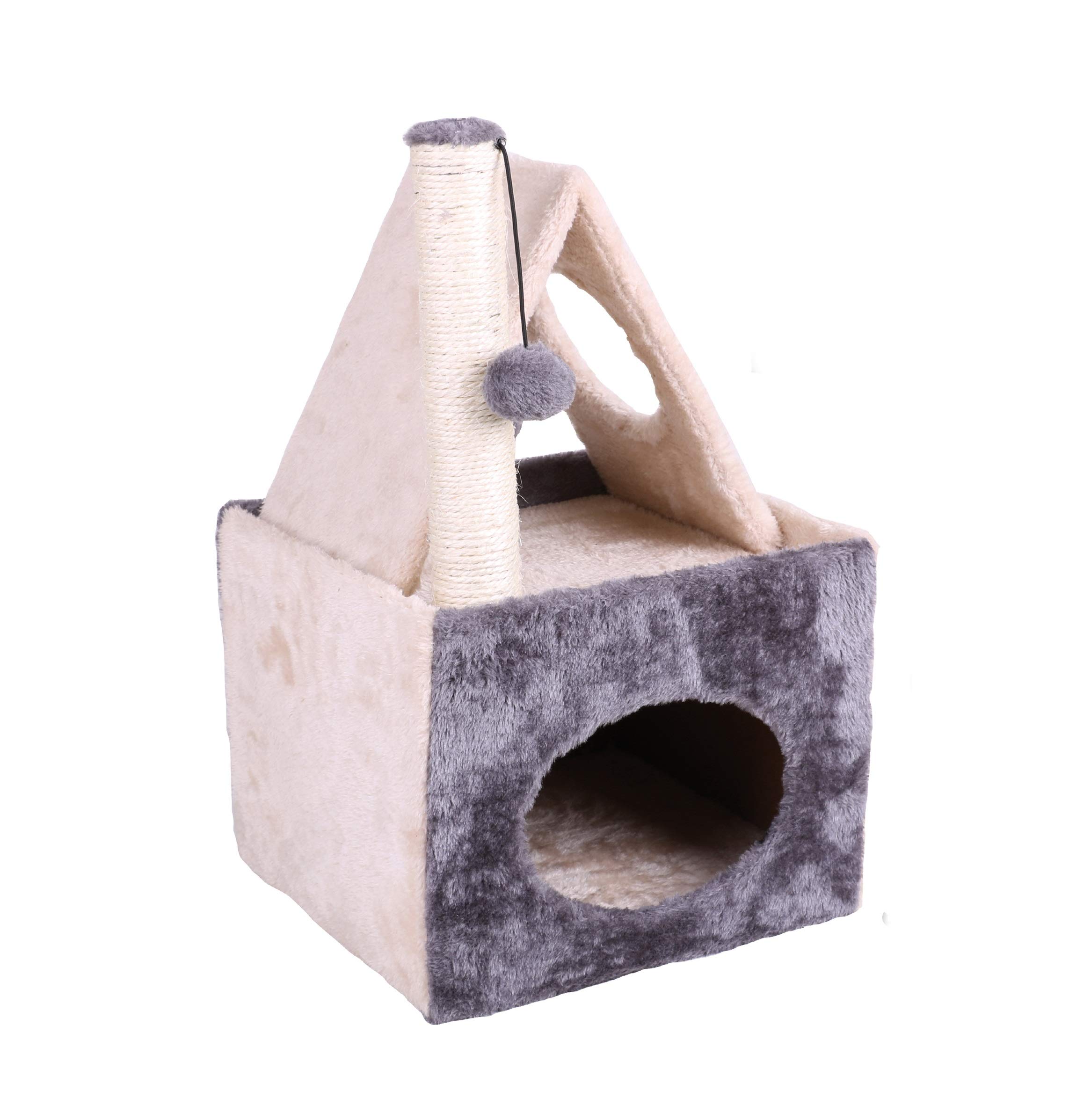 Kats Cat Tree Cube with Scratching Post and Tower for Kittens, Sisal Covered Climbing Toy, Grey and Cream (Cat Tree Cube with Scratching Post)