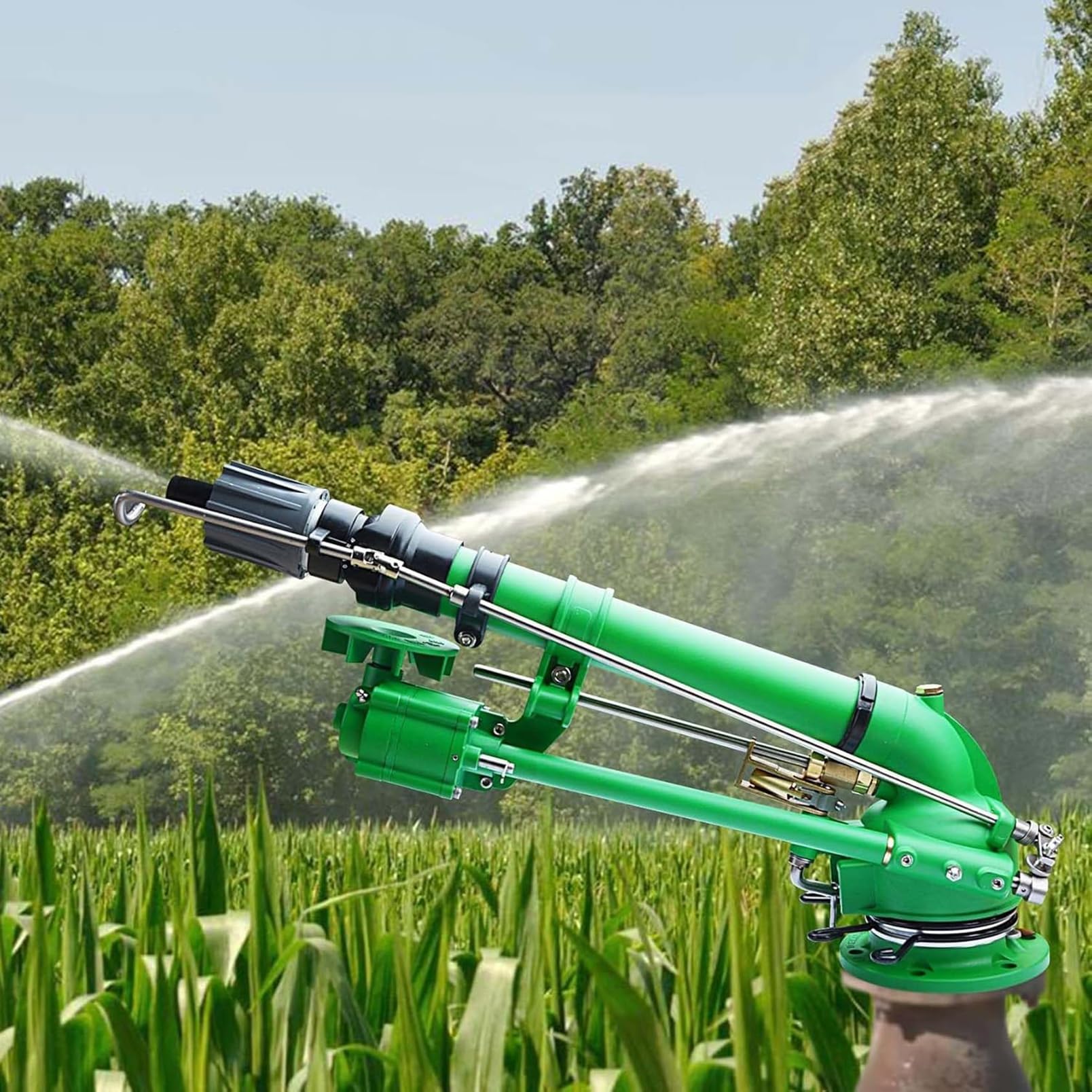 Farm Irrigation Sprinkler, 360° Adjustable Farm Irrigation Spray Gun for Large Areas, 2" Big Rain Gun Sprinkler with Pressure Gauge and Nozzle, for Agriculture Lawn Garden Irrigation