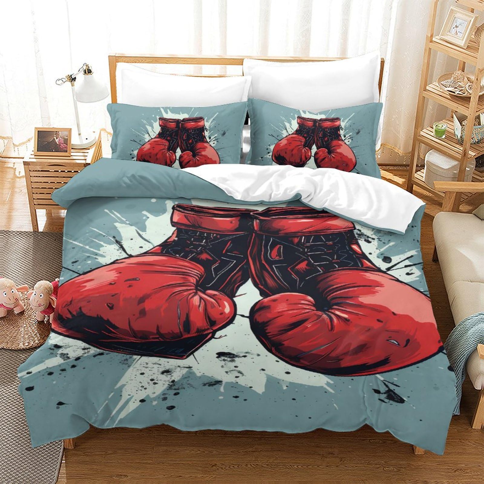 Housse de couette boxe en microfibre douce pour lit de garçon