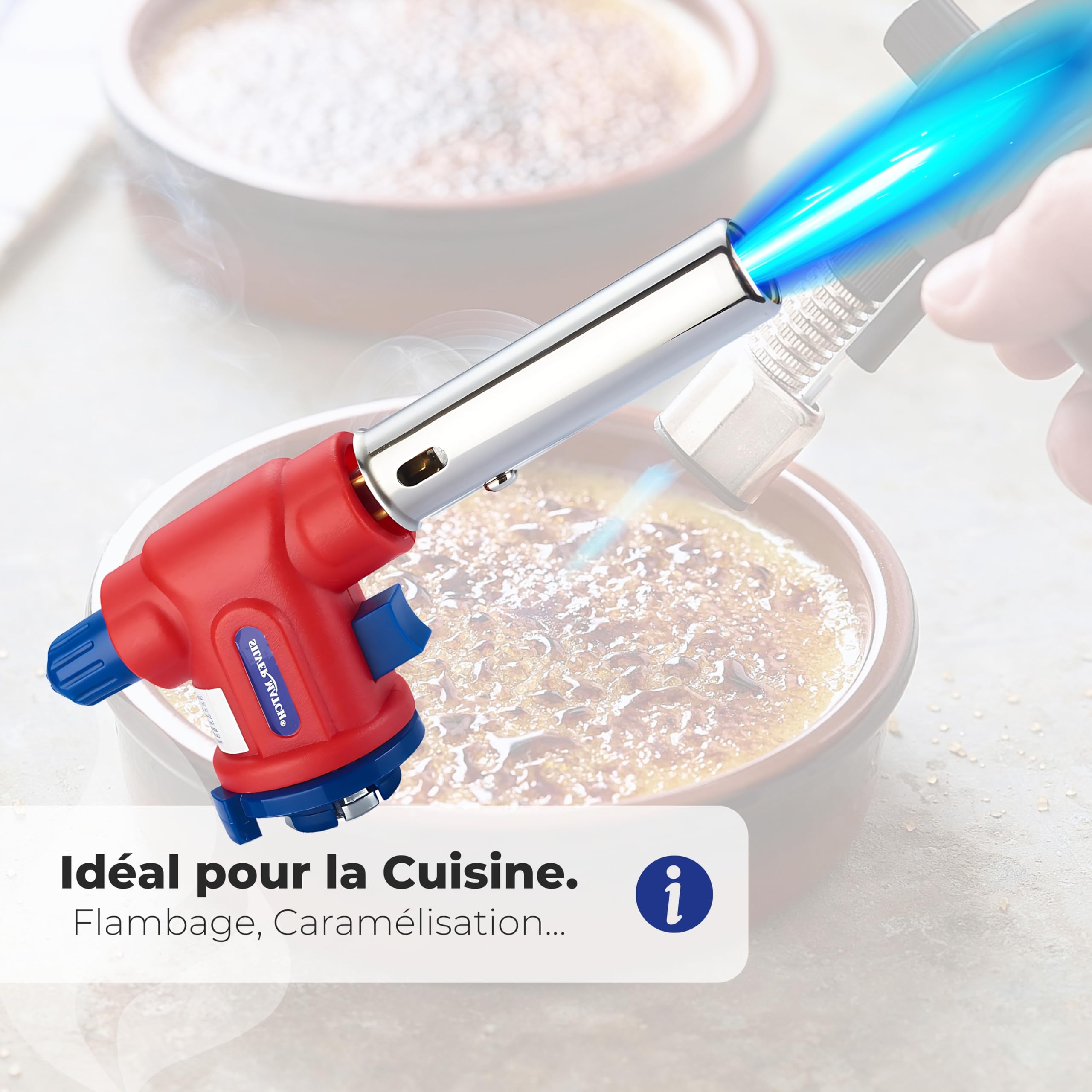 SILVER MATCH Torcia da cucina a gas 1300°, lampada a saldatura, torcia piezo multifunzione, accensione rapida e sicura per cartuccia di gas butano, ideale per brasatura, fiammata, crema bruciata,