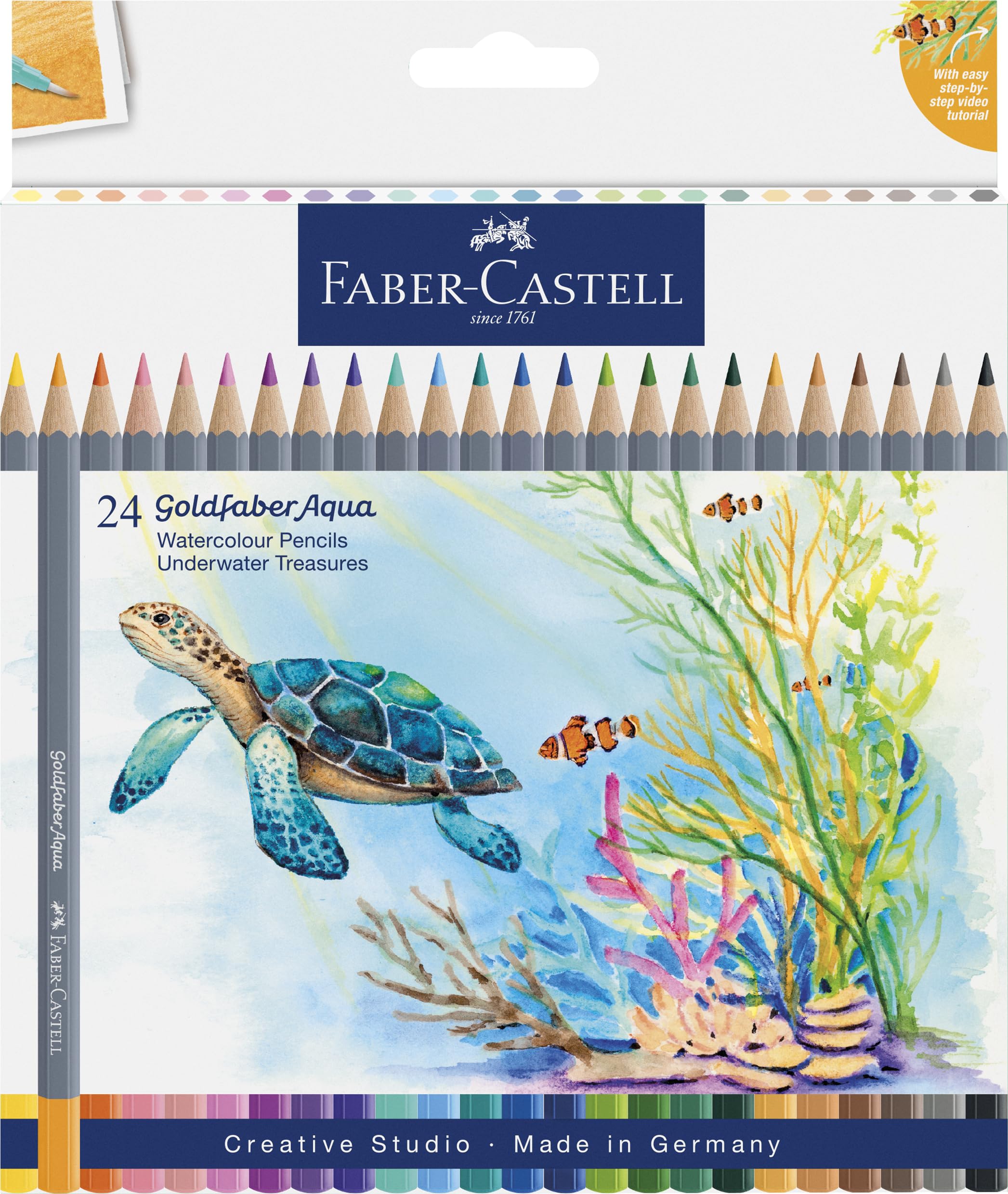 Faber-Castell Creative Studio Goldfaber Aqua Watercolour Pencil, Box of 24 Colours, Underwater Treasures, Pencils, Art, Craft, Drawing, Sketching, Home, School, University, Colouring