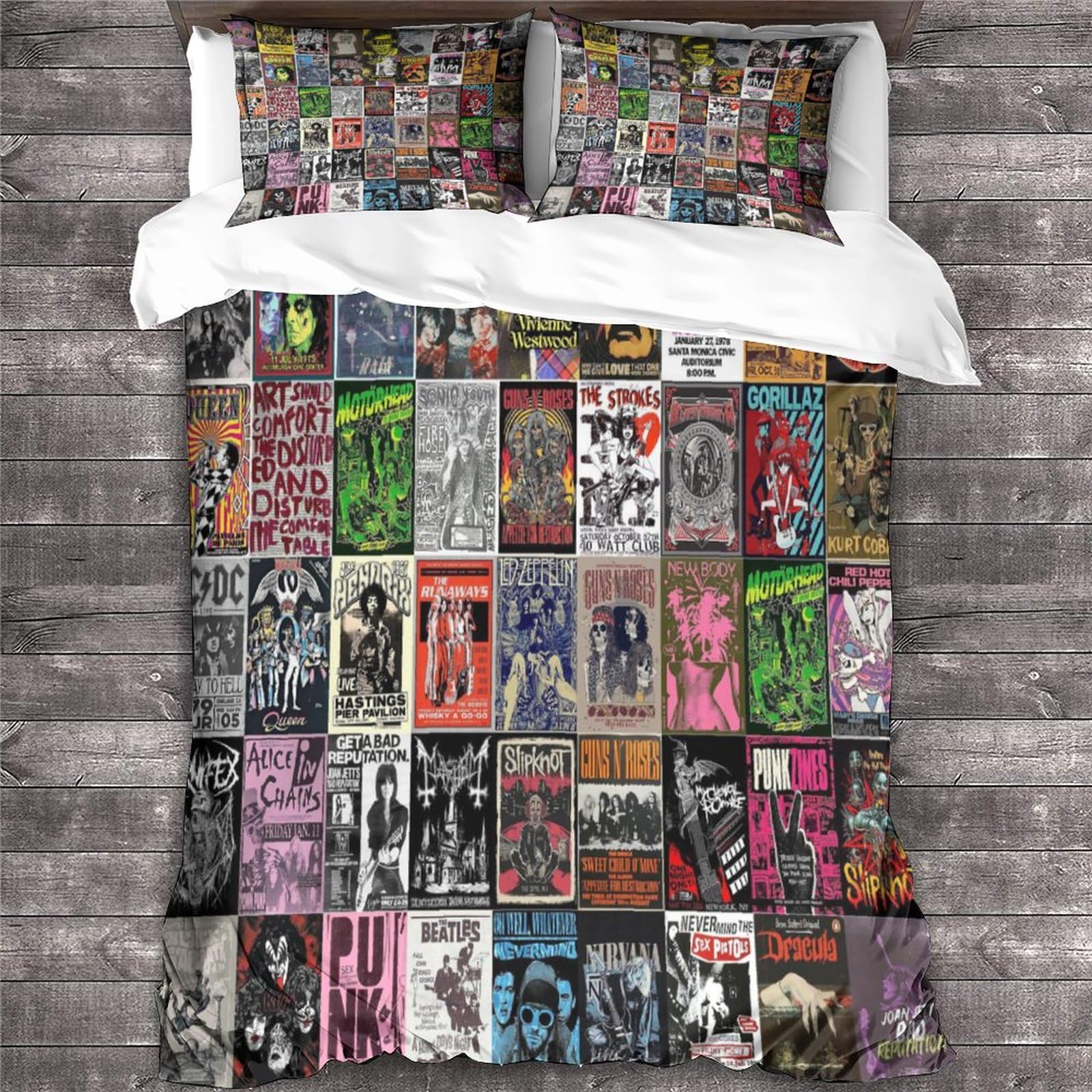 Prima il rock Set Copripiumino in Microfibra Morbida 3 Pezzi,Stampa 3D Motivo,Musica punk rock Copripiumino in Microfibra E Federe Cuscino,Chiusura Cerniera Per Ragazzi E Ragazze Double（200x200cm）