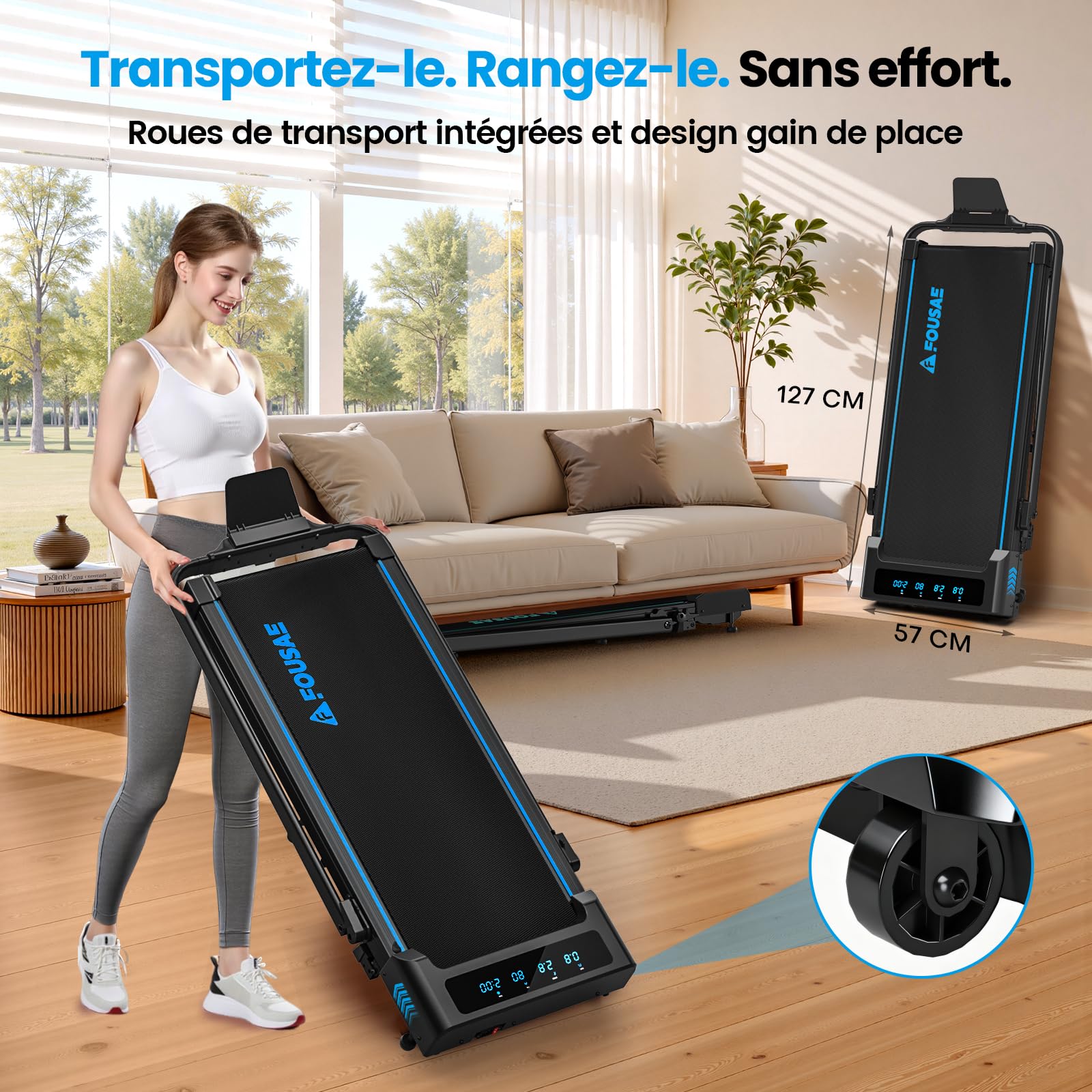 Tapis de Course, FOUSAE 12 Programmes HIIT Prédéfinis, 10% Tapis de Marche Inclinable, 12 KM/H, Moteur Haute Performance 2,75CV Silencieux, APP & Télécommande, Charge 158kg Fitness Intérieur