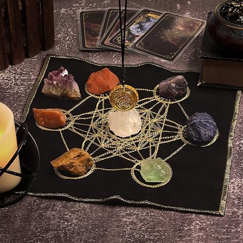 Miniatura 3 de Amogeeli Juego de 7 piedras de chakras y cubo de Metatron, geometría sagrada, rejilla de cristal para principiantes, altar de meditación de