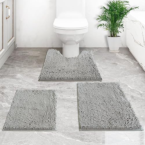 Miniatura 1 de BOANKODU Alfombras de baño de chenilla, extra gruesas y absorbentes, antideslizantes, lavables a máquina, secar en seco, felpa suave y acogedora,