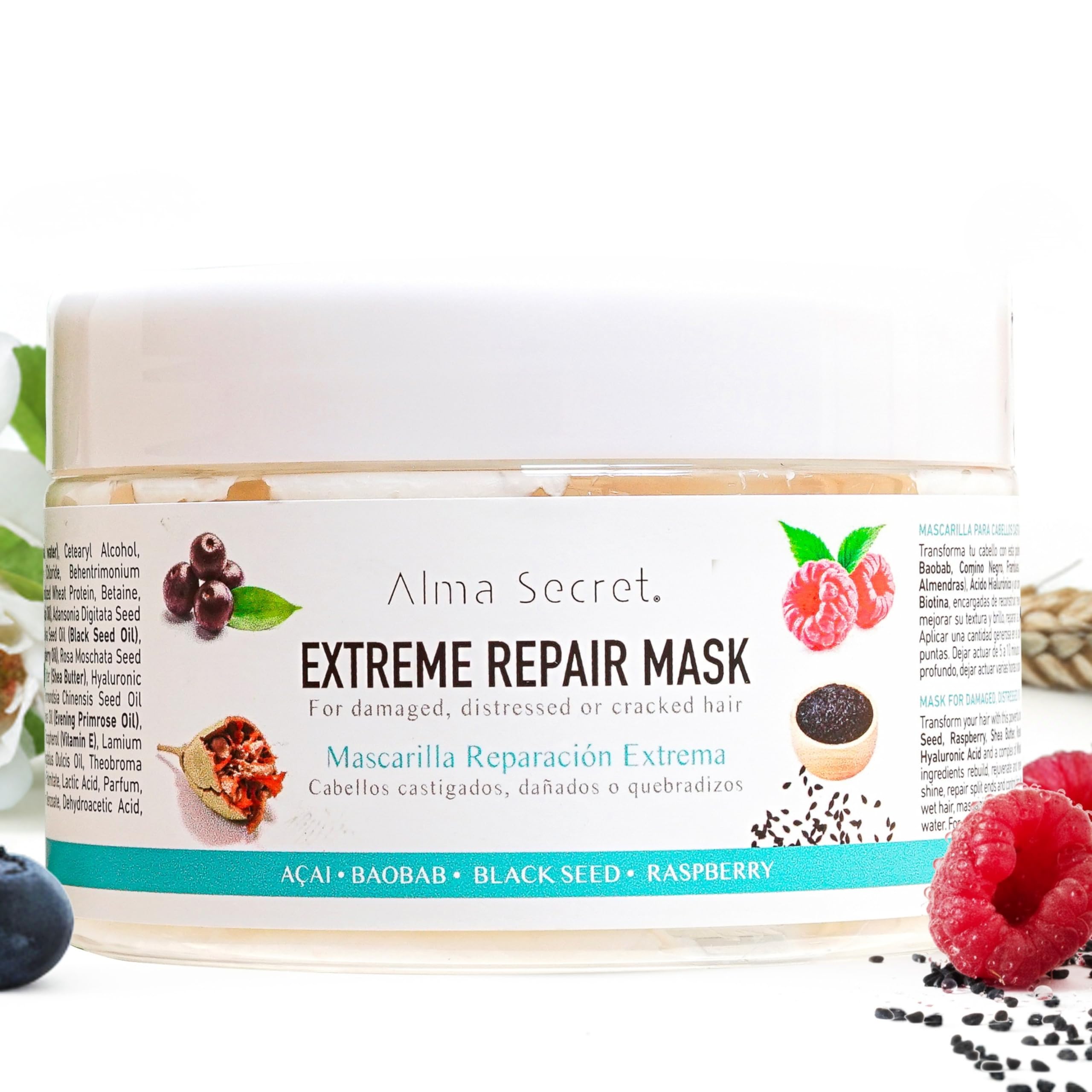 Alma Secret Extreme Repair - Mascarilla pelo reconstructora fibra capilar - tratamiento reparación capilar - apta Método Curly - Hialurónico Biotina Proteínas - Cabello dañado 250 ml