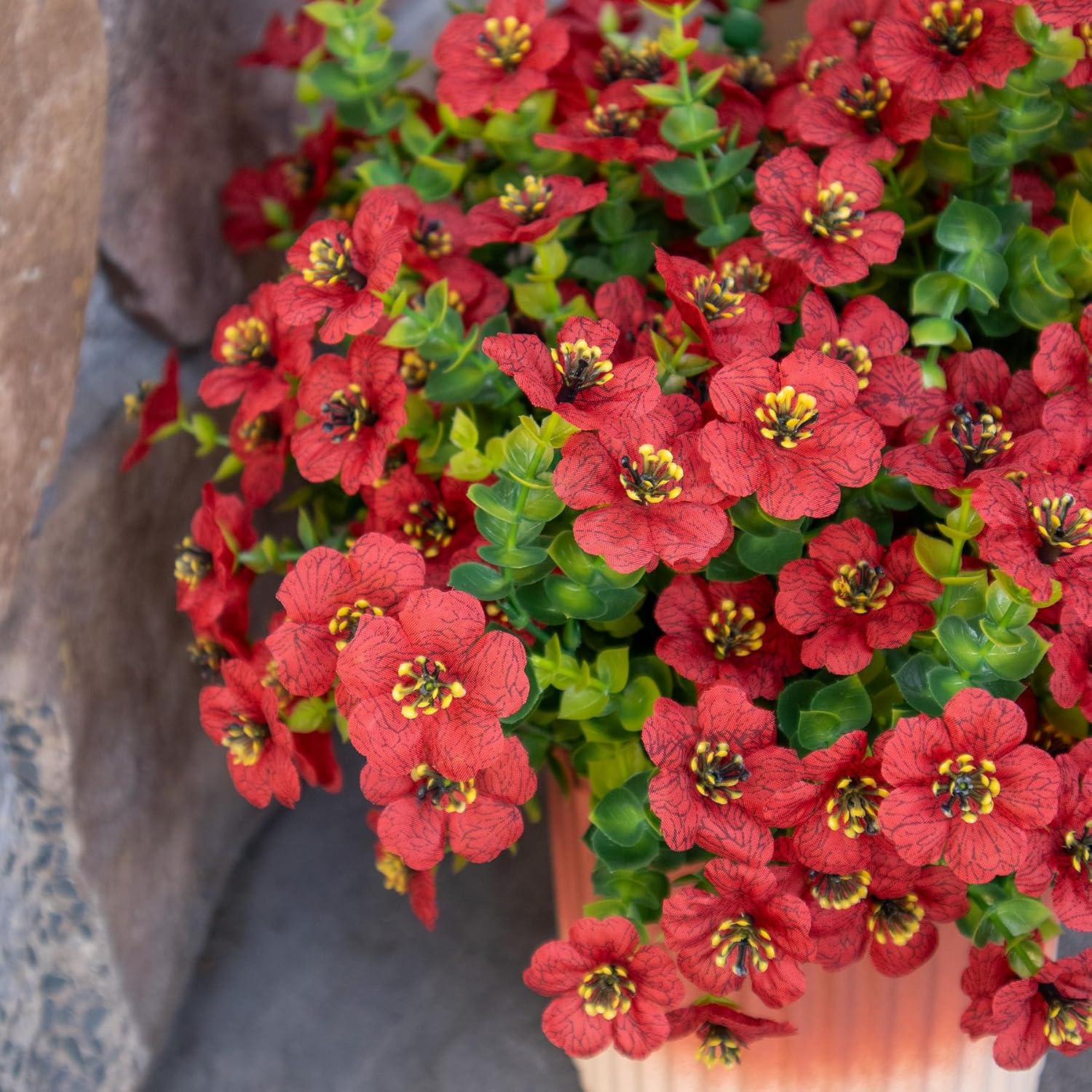 Artificial Flowers for Outdoors UV Resistant, 12 Bundles Realistic Silk Flower Faux Fake Plants for Porch Patio Yard Planters, Spring Summer Home Garden Decor, Red image 3