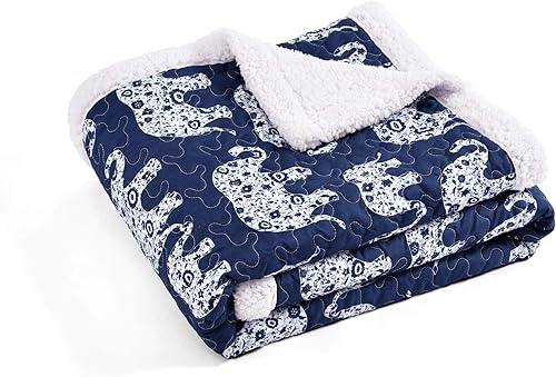 Miniatura 4 de Lush Decor Manta Sherpa reversible con diseño de desfile de elefantes marinos, 60 x 50 pulgadas, color blanco