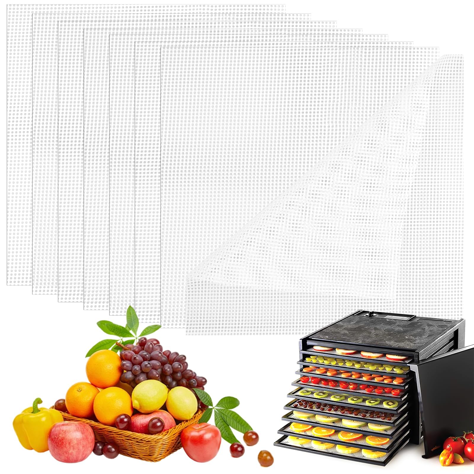Azonee Silicone Dehydrator Sheets, Pack of 8 Reusable BPA-Free Non-Stick Drying Films, 40 x 40 cm for Fruit Dryers, Suitable for Steaming and Dehydrating