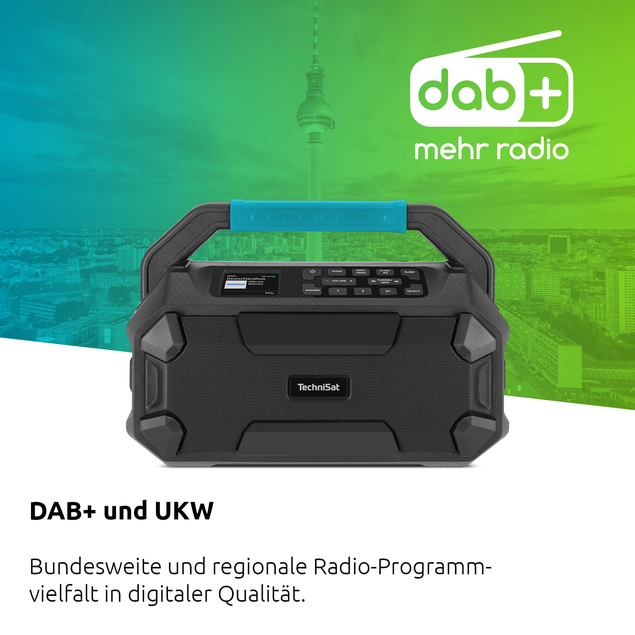 TechniSat Viola 231 OD – Makita Akku kompatibles Baustellenradio (DAB+, UKW, AUX in, Bluetooth, IPX4 Spritzwassergeschützt, 2 x 15 W Stereo Lautsprecher)