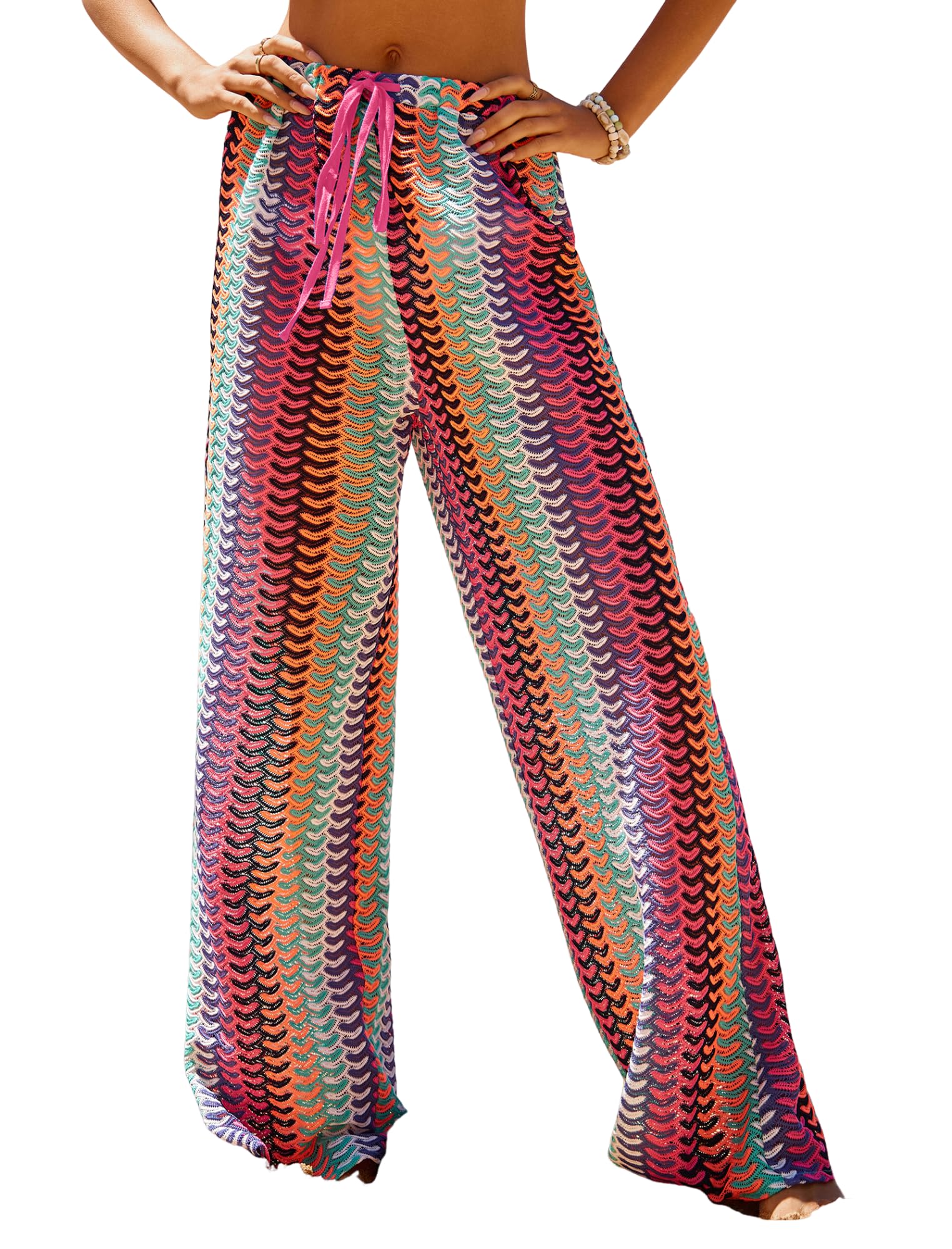 zaful Women Beach Pants Sexy Crochet Drawstring Elastic Boho Swimsuit Long Pants Beachwear-picture-10