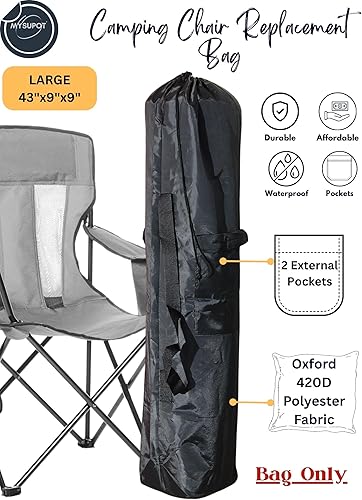 Miniatura 2 de Bolsa de repuesto de 43 x 9 x 9 pulgadas (negro, L) para silla de campamento plegable, sillas de campamento, hamaca, tapete de yoga, silla de playa,