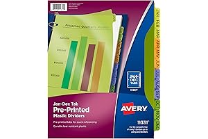 12-Tab Avery Pre-Printed Monthly Tab Dividers for 3-Ring Binders