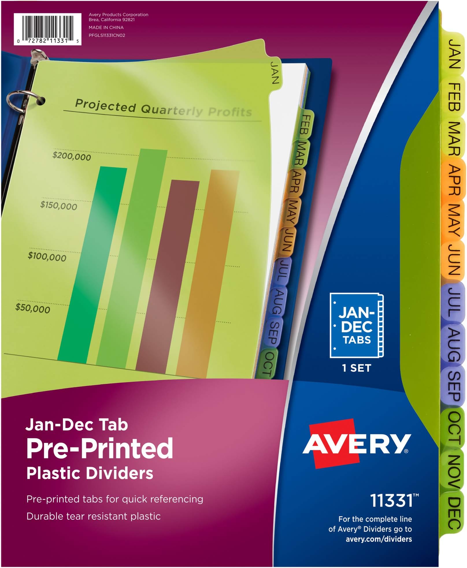 1InTheOffice 12-Tab Monthly Dividers For 3-Ring Binder - Jan To Dec, Letter Size, 3-Pack