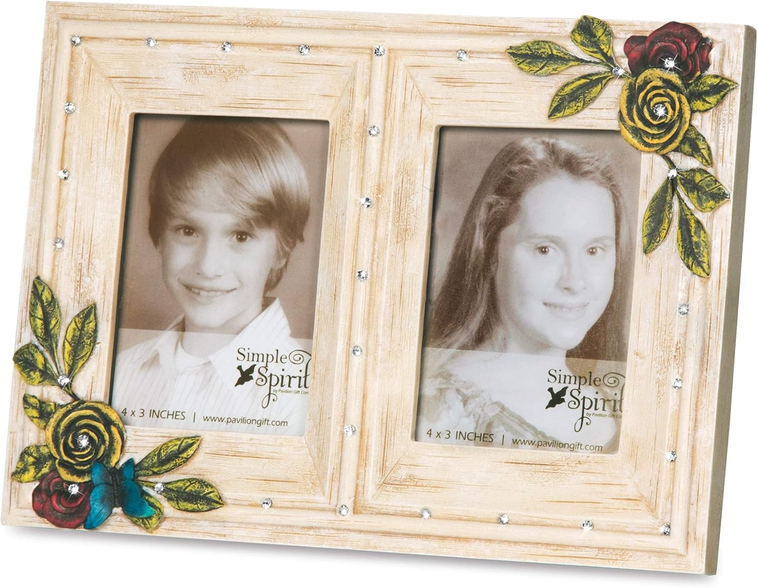 Pavilion Gift Company 41029 Simple Spirits Double Ivory Floral Photo Frame, 2-1/2 by 3-1/2-Inch