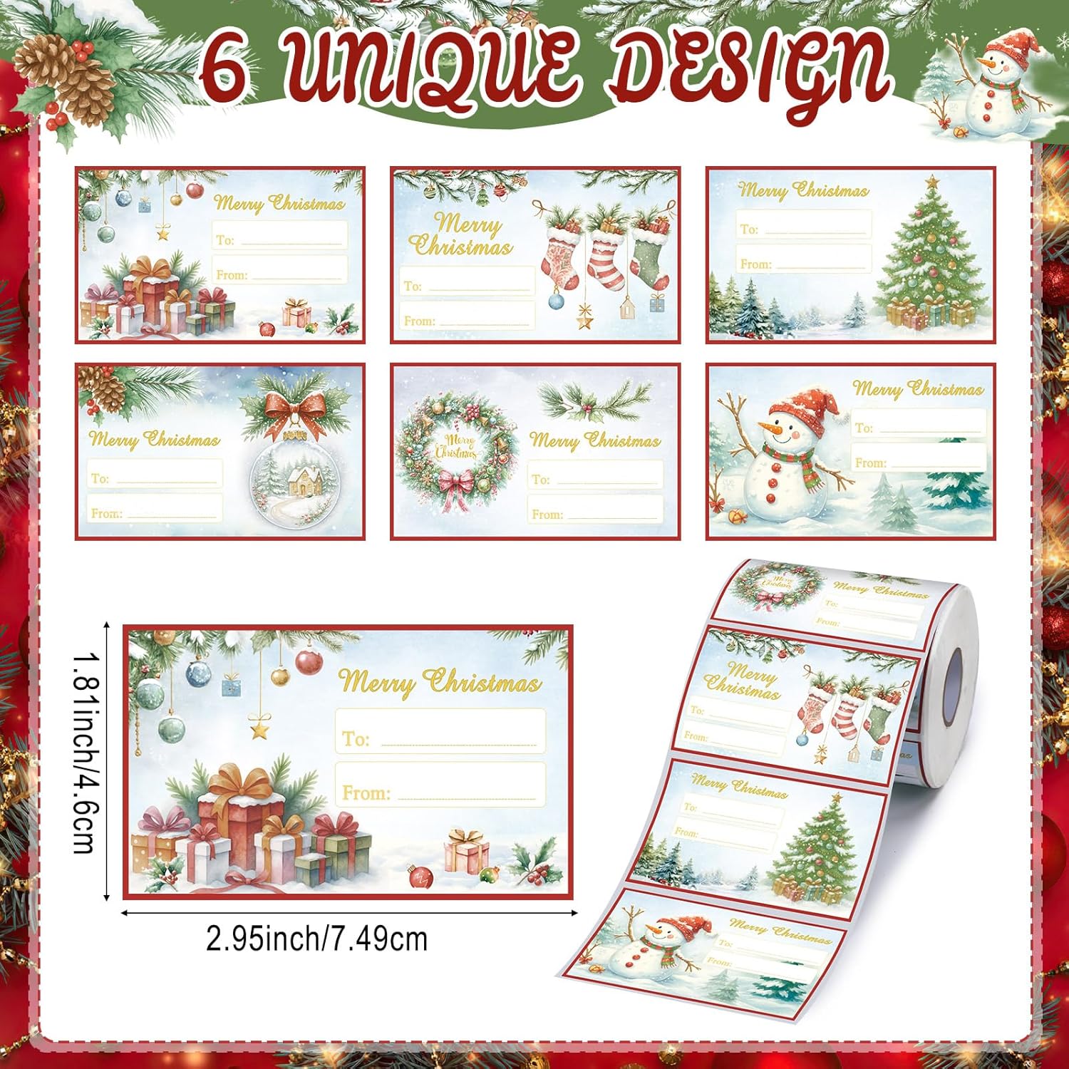 Funrous 500 Pcs Christmas Gift Tags Xmas Name Tags Stickers Self Adhesive Christmas Presents Labels for Gifts Bags Boxes Wrapping Paper Xmas Holiday Decor, 2.95 x 1.8 Inch - Image 2