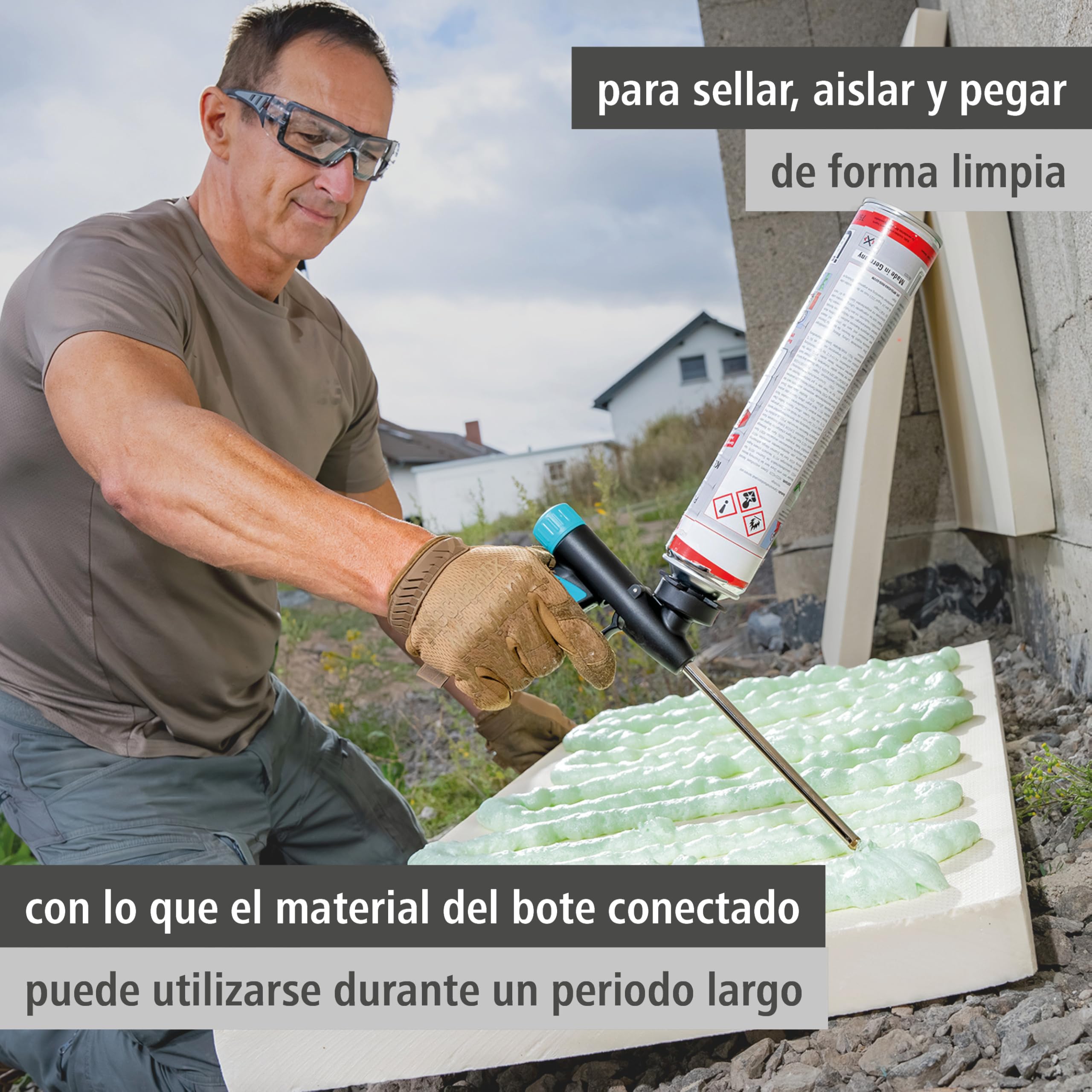 wolfcraft Pistola dosificadora para espuma de montaje I 4342000 I Pistola de alta calidad para el proyectos donde se utilice espuma de poliuretano (PU) como rellenar marcos de puertas y ventanas