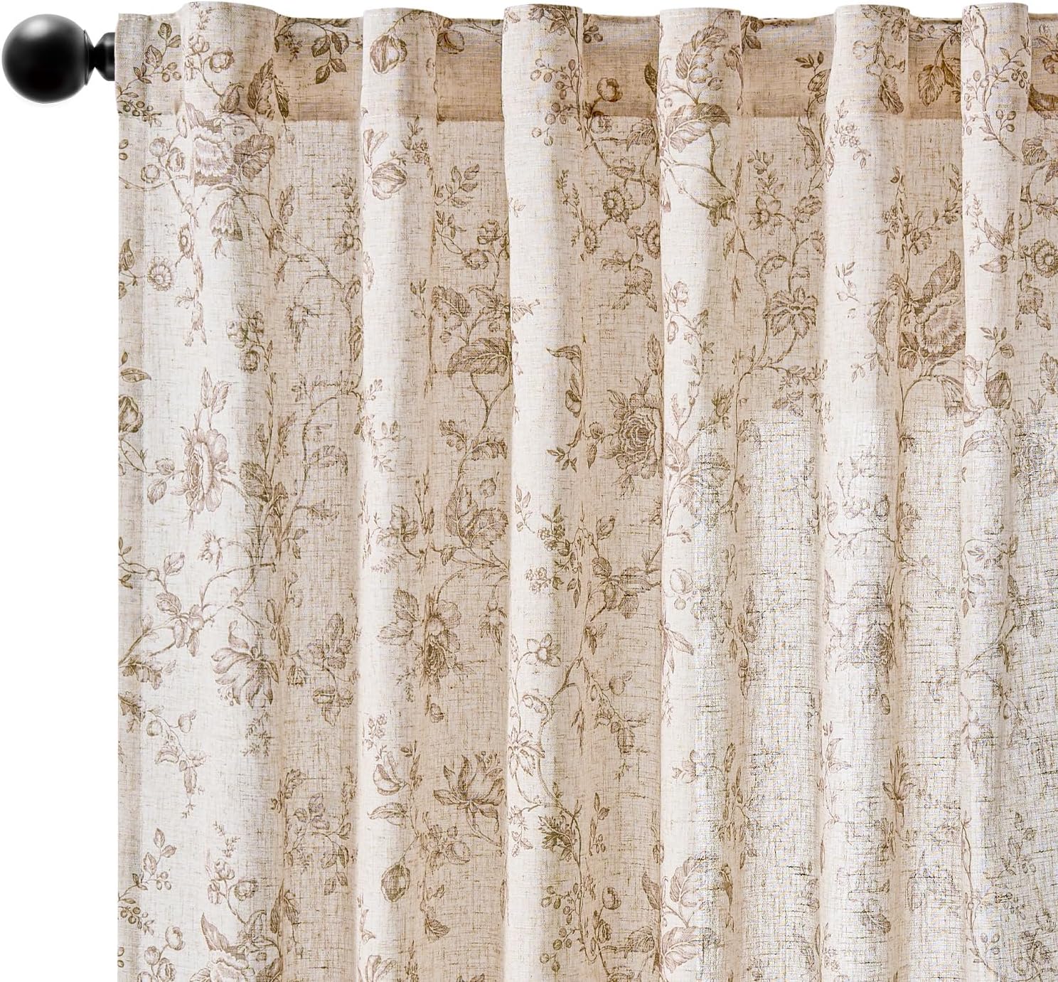 jinchan Amlie Linen Floral Curtains 84 inch Length Curtains for Living Room Bedroom Farmhouse Country Decor Drapes Light Filtering Window Treatment Back Tab Rod Pocket 2 Panels Taupe
