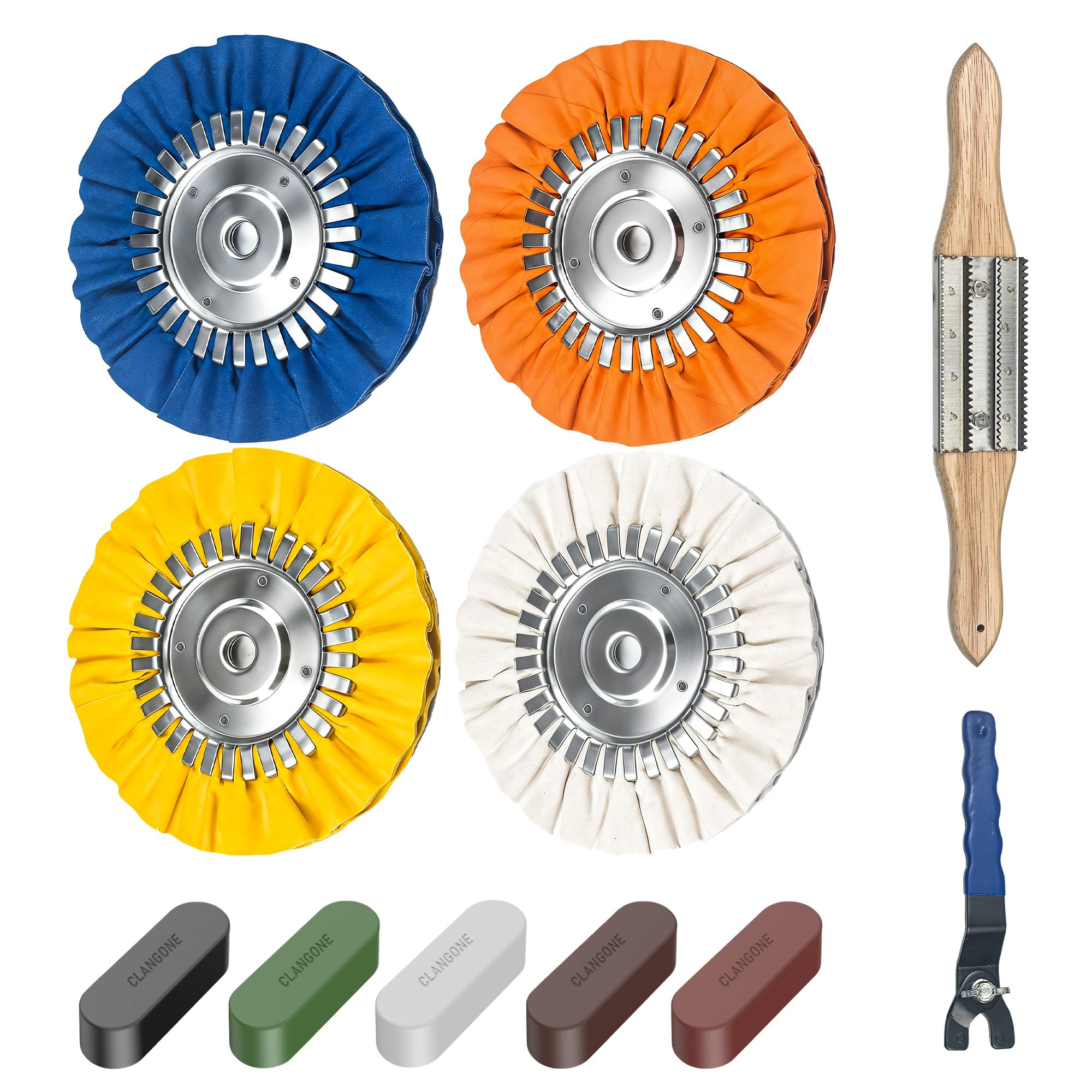 8" Airway Buffing Wheels, Flange-Free Installation, 5/8" Arbor Hole Aluminum Metal Wheel Polishing Kit for Angle Grinder Mirror Finish