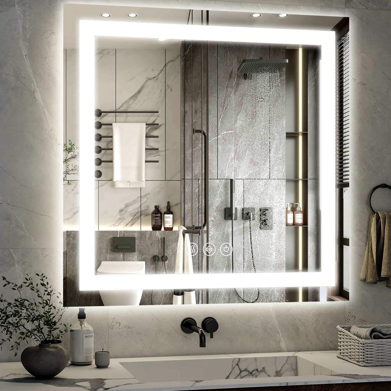 XRAMFY 47"X47" LED Bathroom Mirror, Backlit + Front Lit Wall Mirror