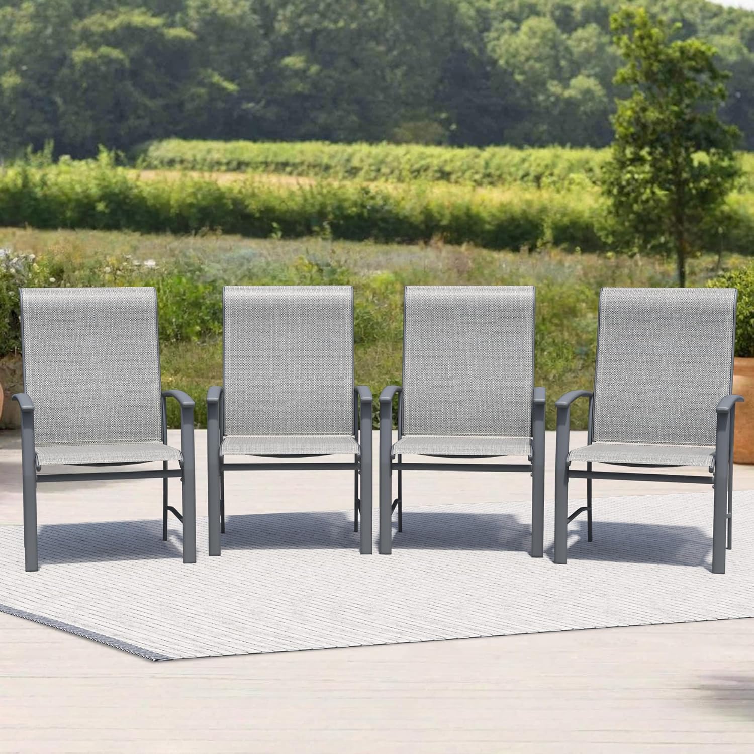 Outdoor Dining Chairs Set of 4, Patio Chairs with Metal Frame & Textilene Fabric, Perfect for Patio Garden Deck
