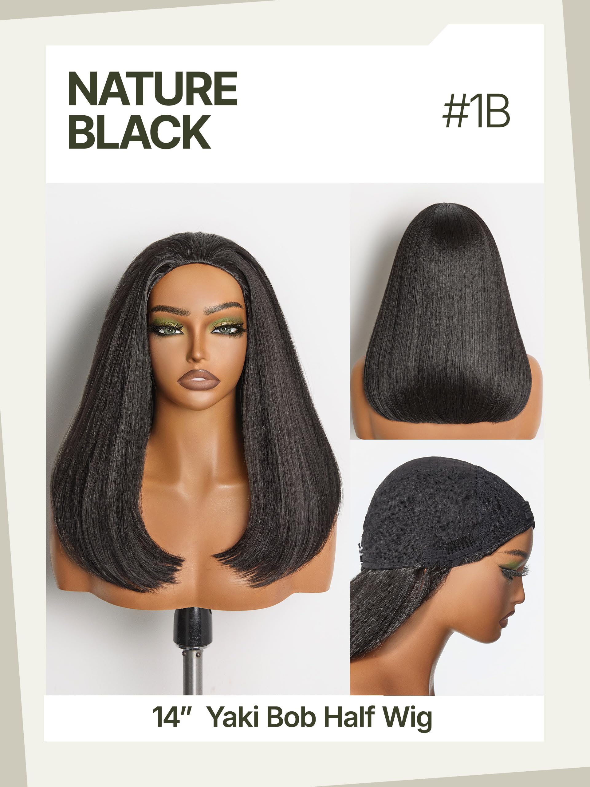 Frodio Veralux Blend Human Hair Yaki Straight Bob Half Wig Natural Black