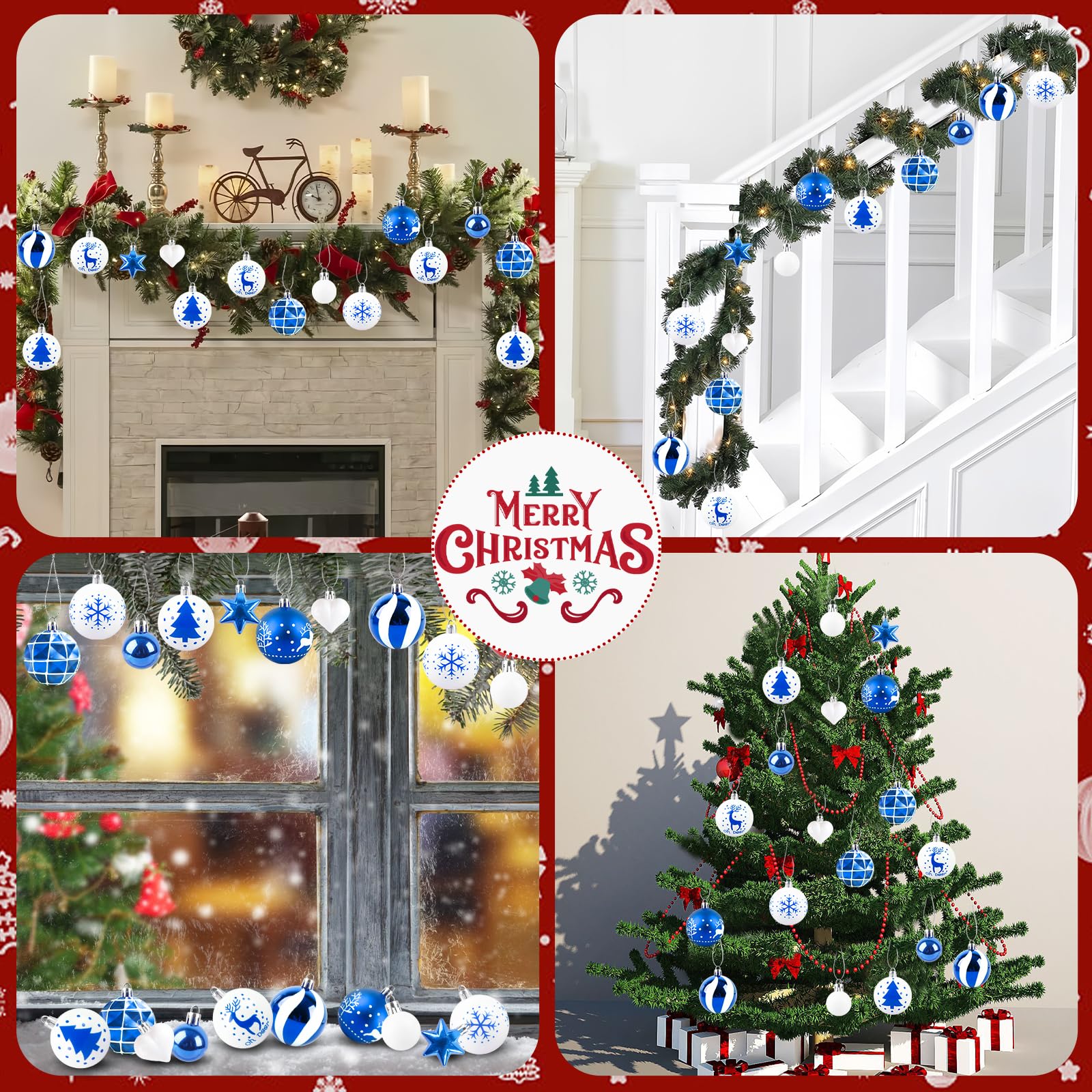 Aitsite 38 Pezzi Palline di Natale Blu e Bianco, 6CM /3CM Palline Albero di Natale Decorazioni Natalizie per Albero, Palle di Natale in Plastica, Infrangibile Appendere Addobbi Natalizi
