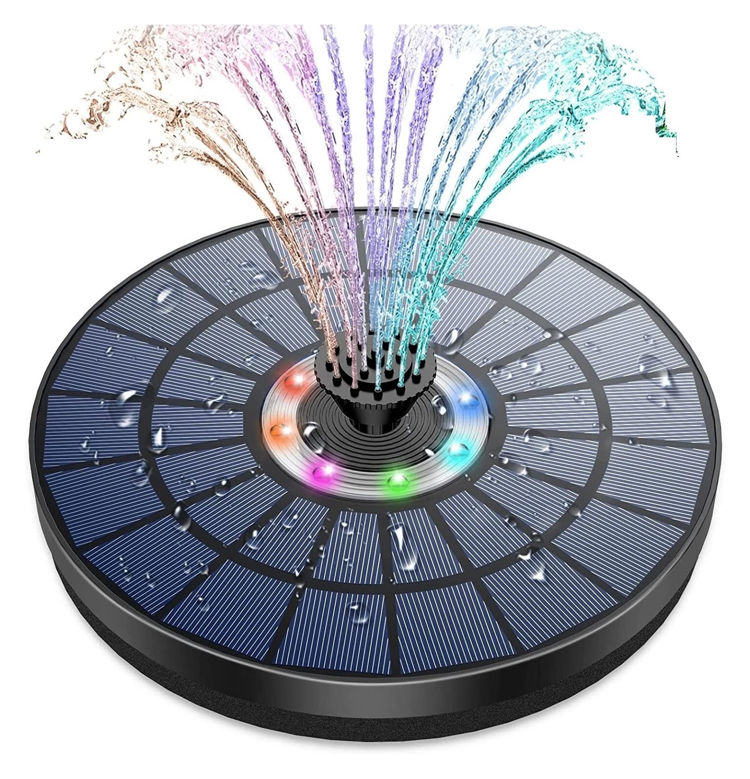 Solar Fountain 5.5W With Color LED Light And 2000mAh Battery, 7 Nozzles Bird Bath, For Outdoor, Garden Efficient Use Of Energy