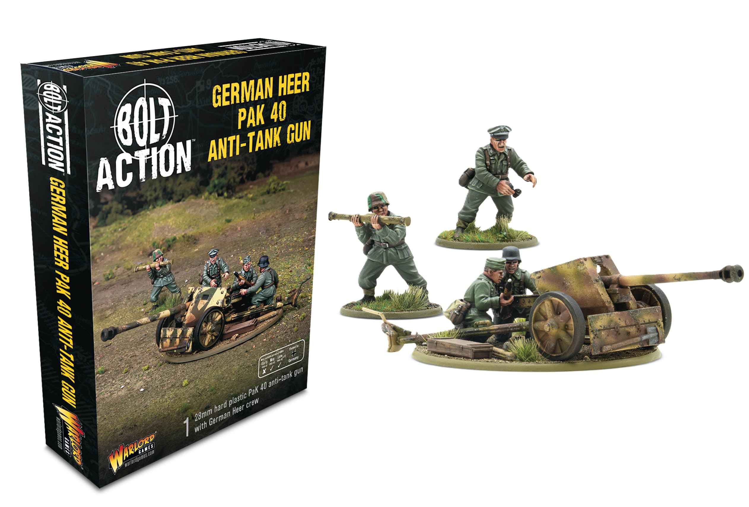 Warlord Games German Pak 40 Anti-Tank Gun and Crew - 28mm Scale Plastic Miniatures for Bolt Action Highly Detailed World War 2 Miniatures