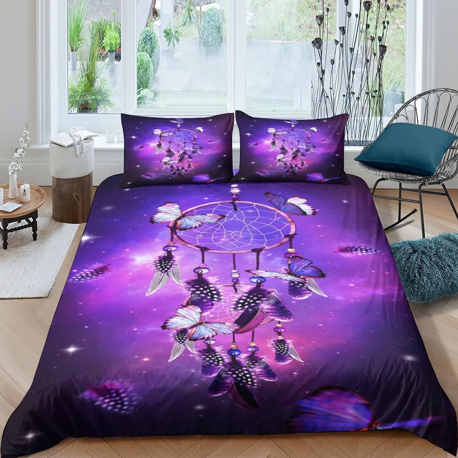 Ctjqhvkz Style-10 3D Printed Dreamcatcher Purple Fitted Sheet Microfiber Soft Breathable Cosmic Night Mattress Cover For Bedroom Guest Room Decor Single（135X200cm）