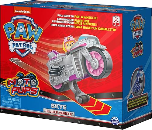 Miniatura 35 de Paw Patrol, Moto Pups Deluxe de Marshall, vehículo de motocicleta de tracción que hace piruetas, figura de juguete