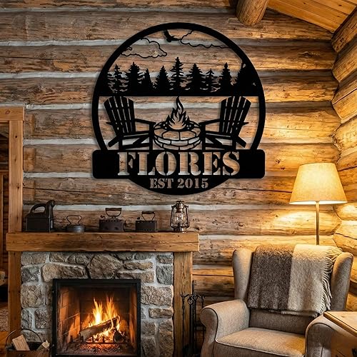 Miniatura 5 de Customizable Metal Sign for Your Perfect Mountain Getaway - Featuring Fire Pit and Scenic View, Personalized Family Badge with Fire Pit - Create