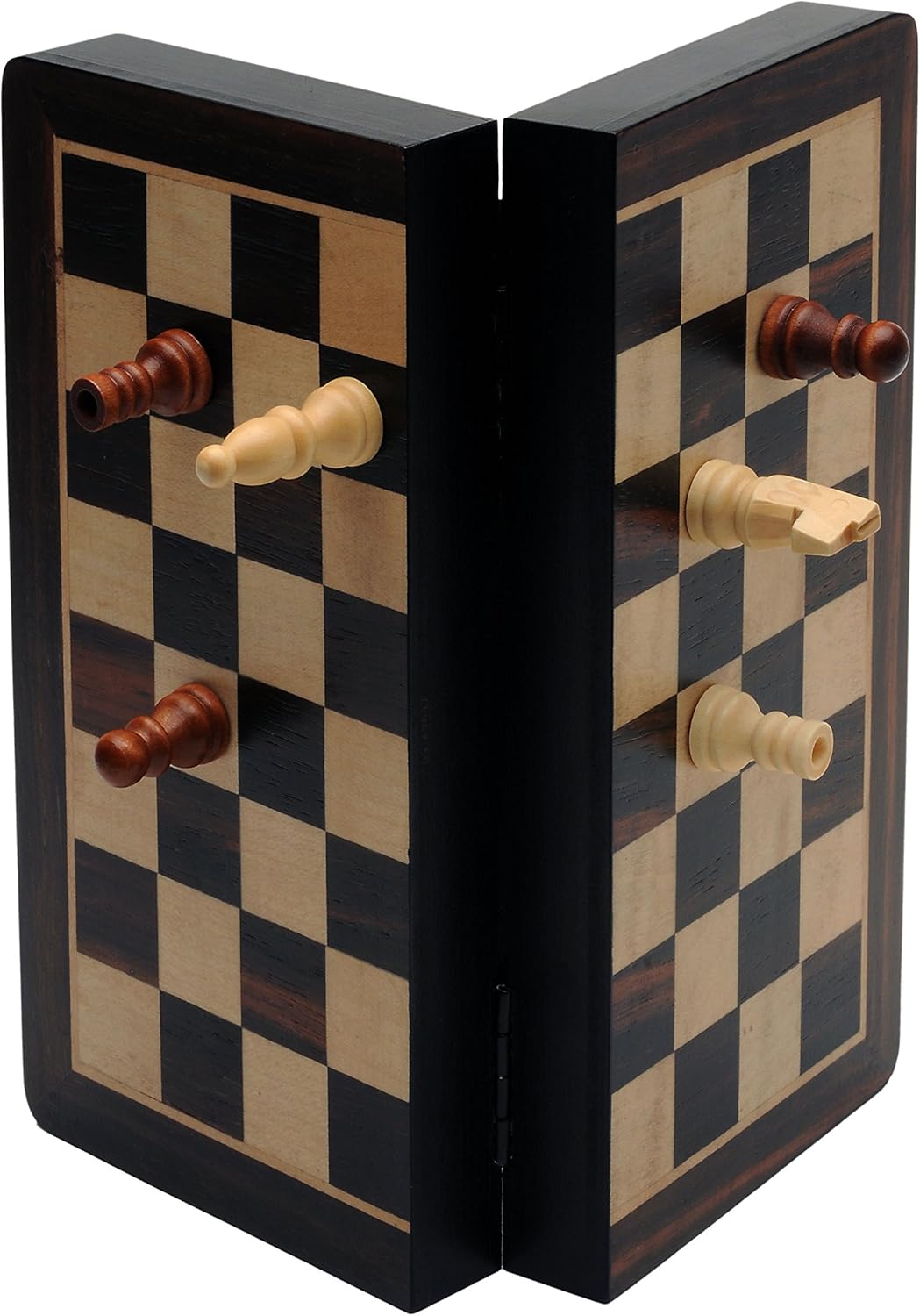 WE Games Travel Magnetic Folding Black Stained Wooden Chess Set - Portable Chessboard, Perfect Travel Chess Set for Adults, 8 inches