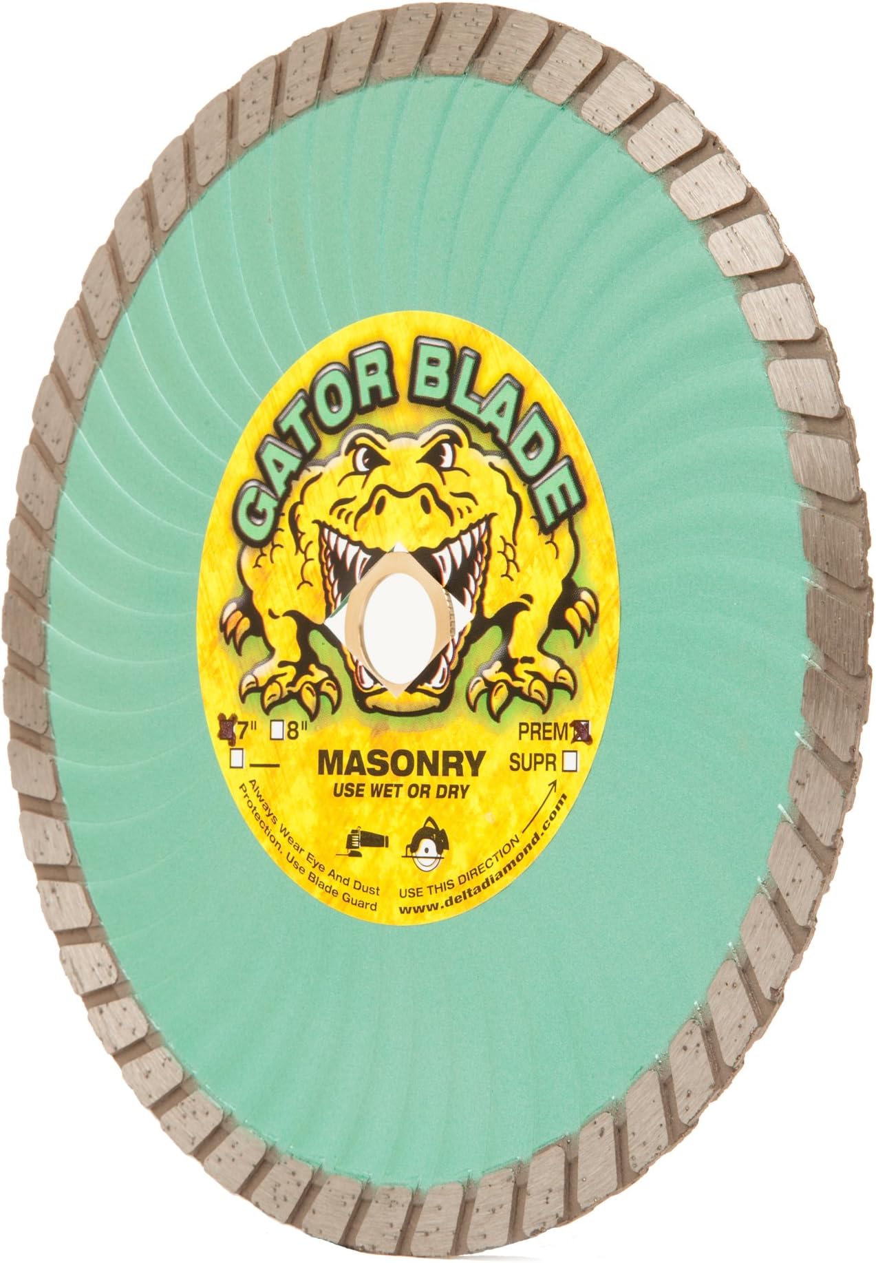 Delta Diamond Gator Blade Premium 7 Inch Wavy Core Turbo Diamond Saw Blade, DM-7/8"-5/8" Arbor, for Masonry, Brick, Block, Pavers, Concrete, Stone, Wet/Dry, Continuous Rim (7")