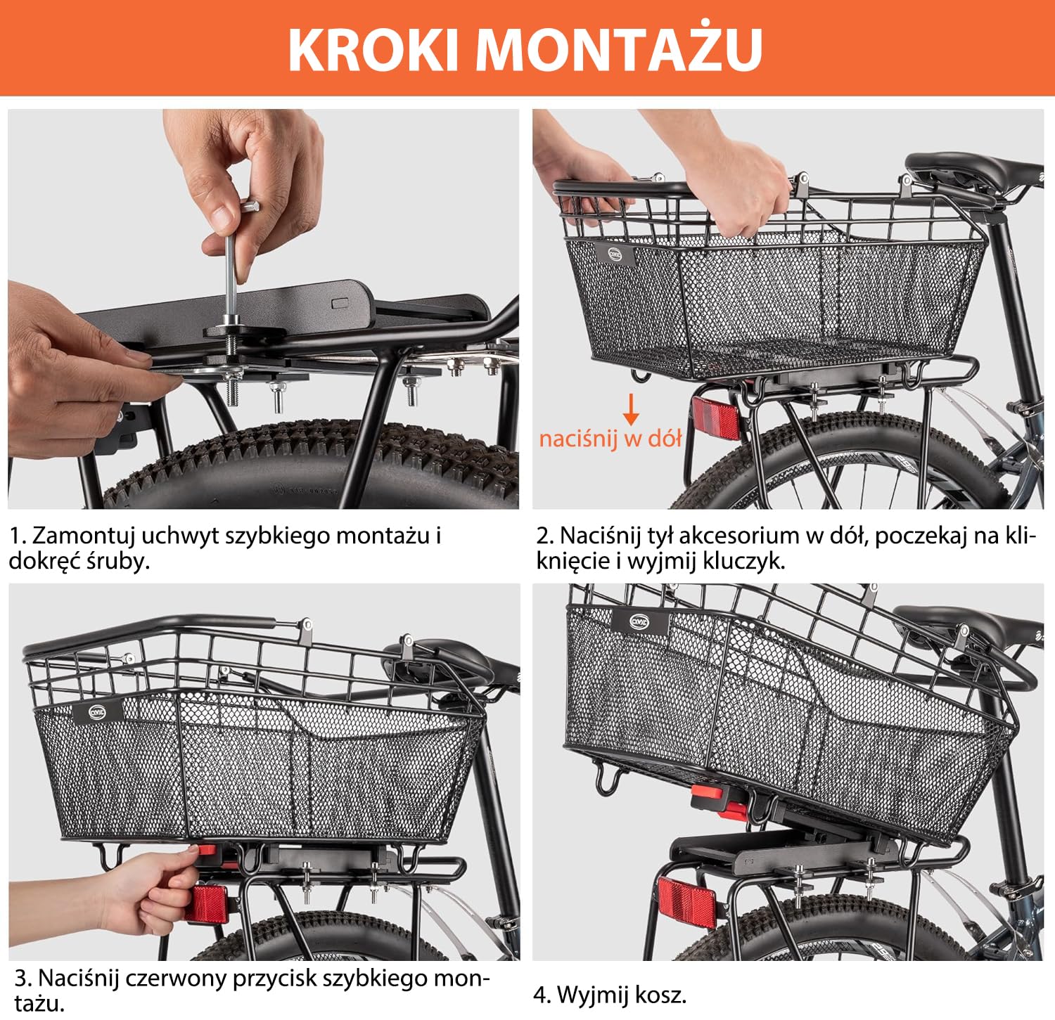 CXWXC Koszyk rowerowy na tylne koło z uchwytem – system szybkiego mocowania kosz rowerowy z tyłu z siatką transportową i wodoszczelną osłoną, duża pojemność z tyłu
